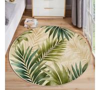 GDJSMIN Alfombra Redonda Selva Tropical, Lavable Antideslizante Diámetro De 200Cm, Patrón Hojas Palmera Verdes, para Sala De Estar, Dormitorio,Pasillo, Estudio,Mesa De Centro,Mesita
