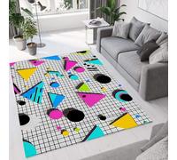 GDJSMIN Alfombra Salon Estilo Años 90,Antideslizante Alfombra Lavables,Alfombras Formas Geométricas para Cocina,Salón Comedor Habitacion Dormitorio, Negro, 150×210Cm