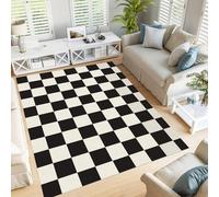 GDJSMIN Alfombra Salon Negro 160×230Cm Diseño Geométrico Antideslizante Alfombras Lavables En Lavadora Habitacion Dormitorio Comedor Patrón De Cuadros En Blanco Y Negro Tapete Quarto Pelo Corto