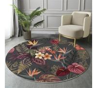 GDJSMIN Alfombra Salon Redonda 120cm, Anthurium Strelitzia Reginae Alfombra Habitacion Lavable Lavadora Alfombras Dormitorio,Flores Tropicales Retro Alfombras Comedor Antideslizante Tapete Sala