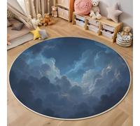 GDJSMIN Alfombra Salon Redonda 60Cm, Cielo Nublado Alfombra Habitacion Lavable Lavadora Alfombras Dormitorio, Escena Nocturna Misteriosa Alfombras Comedor Antideslizante Tapete Sala,Azul Oscuro