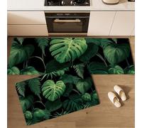 GDJSMIN Alfombras De Cocina Plantas Verdes Tropicales Juegos De 2, 44×70Cm+44×120Cm Alfombras Hojas Monstera Antideslizantes para Cocina, Lavandería, Fregadero, Oficina, Escritorio,Verde Esmeralda