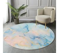 GDJSMIN Alfombras Redondas 100Cm Microfibra Suave Alfombra Círculo Salón Dormitorio Antideslizante Lavable Estampados Patrón De Mármol Lujoso Alfombras De Área Azul