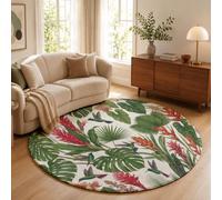GDJSMIN Alfombras Redondas 140cm Suave Alfombra Círculo Colibrí Hojas Monstera para Salón Dormitorio Alfombras de área Selva Tropical Lavable con Base Antideslizante, Verde Esmeralda