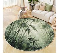 GDJSMIN Alfombras Redondas 200Cm Microfibra Suave Alfombra Círculo Salón Dormitorio Antideslizante Lavable Bosque Bambú Niebla Alfombras De Área(Verde Salvia)