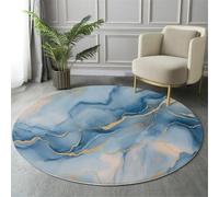 GDJSMIN Alfombras Redondas 80Cm Microfibra Suave Alfombra Círculo Salón Dormitorio Antideslizante Lavable Estampados Elementos De Rayas con Lámina Dorada Alfombras De Área Azul