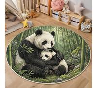 GDJSMIN Alfombras Redondas,Animales Bosque Bambú Tapete Redondo Antideslizante,Madre Panda Su Cría Helechos Alfombra De Área Redonda Grande para Salón,Mesa De Café,Dormitorio (Blanco Y Negro,140Cm)
