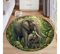 GDJSMIN Alfombras Redondas Antideslizantes para Dormitorio,Animales Selva Tropical,Elefantes Vides, Suave Lavable A Máquina, Alfombras De Suelo Que No Se Desprenden,140Cm