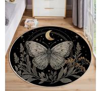 GDJSMIN Alfombras Redondas Antideslizantes para Dormitorio Y Sala De Estar,Arte Celestial,Elementos La Planta Mariposa Luna, Suave Lavable A Máquina, Alfombras De Suelo Que No Se Desprenden,200Cm