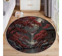 GDJSMIN Alfombras Redondas Antideslizantes para Dormitorio Y Sala De Estar,Jardines Clásicos,Estampados De Cascadas En Montañas De Manglares, Suave Lavable A Máquina, Alfombras De Suelo Que,120Cm