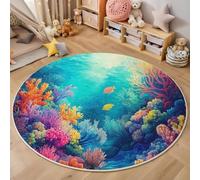 GDJSMIN Alfombras Redondas Antideslizantes para Dormitorio Y Sala De Estar,Tema del Océano,Escena Arrecife Coral Submarino, Suave Lavable A Máquina, Alfombras De Suelo Que No Se Desprenden,80Cm
