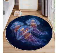GDJSMIN Alfombras Redondas Antideslizantes para Dormitorio Y Sala De Estar,Tema del Océano,Medusas Luminosas Flotando, Suave Lavable A Máquina, Alfombras De Suelo Que No Se Desprenden,200Cm