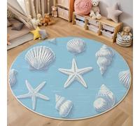 GDJSMIN Alfombras Redondas Antideslizantes para Dormitorio Y Sala De Estar,Vida Marina,Patrón Estrellas Mar con Conchas Marinas, Suave Lavable A Máquina, Alfombras De Suelo Que No Se Desprenden,200Cm