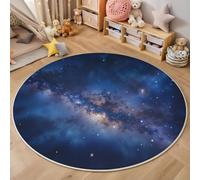 GDJSMIN Alfombras Redondas Azul 120Cm Alfombra Salon Antideslizante Alfombras Lavables En Lavadora Alfombra Habitacion Dormitorio Comedor Vía Láctea Cielo Nocturno Tapete Quarto Pelo Corto