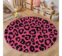 GDJSMIN Alfombras Redondas Colorete En Polvo 60Cm Alfombra Salon Estampado Animal Antideslizante Alfombras Lavables En Lavadora Manchas Leopardo Rosas Negras Alfombra Habitacion Dormitorio Comedor