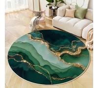 GDJSMIN Alfombras Redondas Esmeralda 140Cm Alfombra Salon Antideslizante Alfombras Lavables En Lavadora Alfombra Habitacion Dormitorio Comedor Textura Mármol Verde Tapete Quarto Pelo Corto