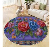 GDJSMIN Alfombras Redondas Hay Rojo 100cm Alfombra Salon Estilo Realista Antideslizante Alfombras Lavables En Lavadora Magníficos Elementos De Peonías Flor Alfombra Habitacion Dormitorio Comedor