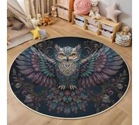 GDJSMIN Alfombras Redondas,Patrón Psicodélico Tapete Redondo Antideslizante,Estampado Búho Colorido Alfombra De Área Redonda Grande para Salón,Mesa De Café,Dormitorio (Morado-Verde,60Cm)