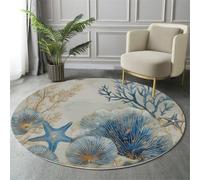 GDJSMIN Alfombras Redondas,Tapete Redondo Antideslizante,Alfombra De Área Redonda para Gris Claro Salón Sofá Mesa De Café Estudio Comedor Dormitorio Oficina (60Cm,Diseño De Coral Y Estrellas De Mar)