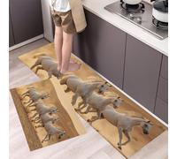 GDJSMIN Alfombrillas De Cocina,Caballo Blanco Galopando por El Desierto Juego De Alfombras De Cocina De 2 Piezas,Estilo Realista Alfombras De Cocinas Absorbentes De Agua,43×75Cm+43×150Cm, Blanco