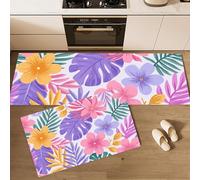 GDJSMIN Alfombrillas De Cocina,Flores Tropicales Y Hojas Monstera Juego De Alfombras De Cocina De 2 Piezas,Jungla Tropical Alfombras De Cocinas Absorbentes De Agua,43×75Cm+43×150Cm, Rosa