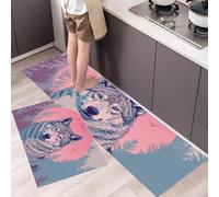 GDJSMIN Alfombrillas De Cocina,Ilustraciones De Animales Salvajes: Lobos Juego De Alfombras De Cocina De 2 Piezas,Pájaros Y Pinos Alfombras De Cocinas Absorbentes De Agua,45×75Cm+45×150Cm, Rosa