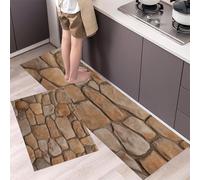 GDJSMIN Alfombrillas De Cocina,Pared De Piedra Natural Juego De Alfombras De Cocina De 2 Piezas,Estilo Naturalista Alfombras De Cocinas Absorbentes De Agua,44×70Cm+44×120Cm, Marrón