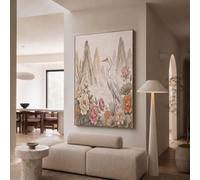 GDJSMIN Arte De Pared Sin Marco 40×50 cm,Garza Loto Peonía Pintura En Lienzo,Pintura Oriental Con Tinta Lienzos Decorativos Para Pared Pintura Para Dormitorio Cocina,Verde Grisáceo
