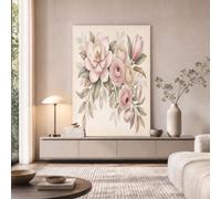 GDJSMIN Arte De Pared Sin Marco 40×60 cm,Magnolia Ranúnculo Pintura En Lienzo,Pinceladas Finas Al Estilo Acuarela Lienzos Decorativos Para Pared Pintura Para Dormitorio Cocina,Rosa Claro