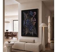 GDJSMIN Arte De Pared Sin Marco 50×70 cm,Peonía Cala Pintura En Lienzo,Flores Misteriosas Lienzos Decorativos Para Pared Pintura Para Dormitorio Cocina,Azul Oscuro