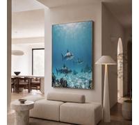GDJSMIN Arte De Pared Sin Marco 50×70 cm,Tiburón Coral Luz Solar Pintura En Lienzo,Océano Realista Lienzos Decorativos Para Pared Pintura Para Dormitorio Cocina,Azul Claro
