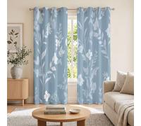 GDJSMIN Cortinas Opacas 2 Piezas Estética Vegetal 117An X 137Al Cm, Azul Bruma Cortina Anti Luz, Habitacion Cortina Termica Hojas Flores Enredaderas Y Hojas con Ojales para Dormitorio Salón