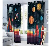GDJSMIN Cortinas Termicas Astronauta Lindo Planetas Aislantes Frio y Calor Cortinas Opacas Salon Dormitorio 2 Piezas 140An x 245Al cm Blackout Curtains Color Naranja con Ojales para Habitacion