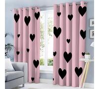 GDJSMIN Cortinas Termicas Corazón De Amor Negro Aislantes Frio y Calor Cortinas Opacas Salon Dormitorio 2 Piezas 140An x 245Al cm Blackout Curtains Rosa Ruborizado con Ojales para Habitacion