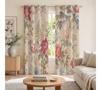 GDJSMIN Country Clásico Americano Cortinas Opacas De Peonía Roja Hojas Vid Salon Dormitorio Decoración De La Ventana, 2 Piezas Cortinas Ollaos Rojo Ladrillo, Aislantes Frio Y Calo 140An X 245Al Cm