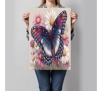 GDJSMIN Cuadro En Lienzo Pintura Realista En Acuarela 40×50 Cm Para Dormitorios Cuadro Decorativos Diseños Margaritas Y Mariposas Lienzos Decorativo Pared Comedor Decoracion Pasillo, Rosa