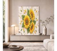 GDJSMIN Cuadros Decoración Salon, 50×70 cm Laminas Decorativas Pared Comedor, Lienzos Decorativos Pared Girasol Hoja, Jardín Realista Wall Art Dormitorios Pasillo Baño,Amarillo