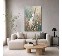GDJSMIN Cuadros Decoración Salon, 70×100 cm Laminas Decorativas Pared Comedor, Lienzos Decorativos Pared Conejo Blanco Cosmos, Animales Las Praderas Wall Art Dormitorios Pasillo Baño,Blanco Rosado