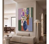 GDJSMIN Cuadros Decoracion Salon Jardín Realista, Lienzos Decorativos Pared Dormitorios, Laminas Decorativas Pared Ranúnculo Purpúreo, Wall Art Pasillo 40×50 cm - Azul Oscuro