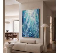 GDJSMIN Cuadros Decoracion Salon Mundo Submarino Fantasía, Lienzos Decorativos Pared Dormitorios, Laminas Decorativas Pared Medusas Corales, Wall Art Pasillo 40×50 cm - Azul Oscuro