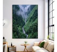 GDJSMIN Cuadros Decoracion Salon Paisaje De Valle Natural, Lienzos Decorativos Pared Dormitorios, Laminas Decorativas Pared Paisaje Arroyo Montaña, Wall Art Pasillo 70×100 Cm - Verde