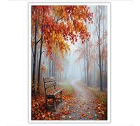 GDJSMIN Cuadros Decoracion Salon Paisaje Otoñal Retro, Lienzos Decorativos Pared Dormitorios, Laminas Decorativas Pared Hojas Caídas Banco, Wall Art Pasillo 60×80 Cm - Marrón Anaranjado