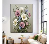 GDJSMIN Cuadros Decoracion Salon Pintura Al Óleo Vintage Flores Silvestres, 40×50 cm Grandes Laminas Decorativas Pared Dormitorios, Lienzos Decorativos Pared Diseño Margaritas Y Hojas Verdes