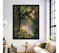 GDJSMIN Cuadros Decoracion Salon Robles Altos Lienzos decorativos 80×120 cm Cuadro Sobre Lienzo Ventanas Con Marco De Madera Realistas Dormitorio Cocina Cuadros Pared Imágenes Wall Art Prints Decor