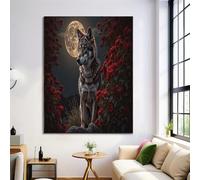 GDJSMIN Cuadros Decoracion Salon Tema Animal Misterioso, 40×60 cm Grandes Laminas Decorativas Pared Dormitorios, Lienzos Decorativos Pared Hojas Florales Rojas Lobo, Wall Art Comedor Pasillo Baño