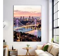 GDJSMIN Cuadros Paisaje Urbano Quadros Sin Marco Arquitectura De Puentes Colgantes Cuadros Decorativas Pared para Salon Dormitorio Oficina 40×50 cm,Púrpura
