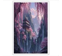 GDJSMIN Cuadros Paisajes Animequadros Sin Marco Templos Antiguos Cerezos En Flor Cascadas Cuadros Decorativas Pared Para Salon Dormitorio Oficina 30×40 Cm,Morado Rosado