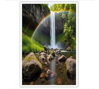 GDJSMIN Cuadros Paisajes Naturales Realistasquadros Sin Marco Cascada Arcoíris Cuadros Decorativas Pared Para Salon Dormitorio Oficina 30×40 Cm,Verde Brillante
