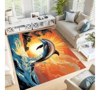 GDJSMIN Escena del Cielo Al Atardecer Alfombra Salon - Delfín Saltando Grande Alfombra Lavable Alfombras De Dormitorio De Pelo Corto para Comedor Salón Comedor Antideslizante Color Naranja 240×300Cm