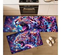 GDJSMIN Estera De Cocina Felpudos Universo Cielo Estrellado, 2 Pieza Alfombras Cocina Lavable Antideslizante Alfombrillas Cocinas - Leopardo Feroz (Púrpura,44×70Cm+44×120Cm)